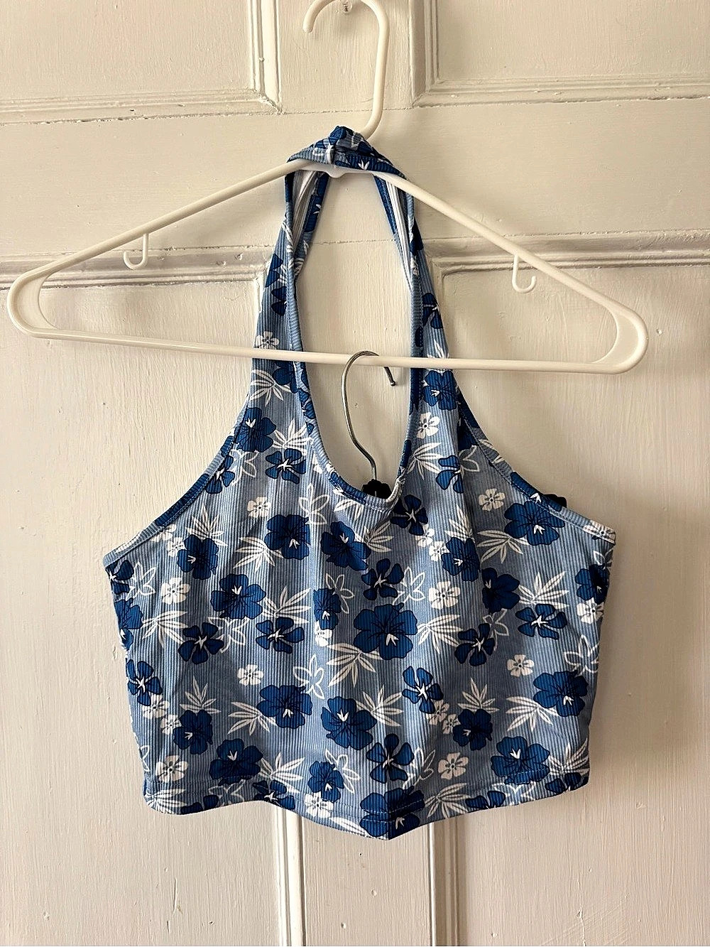 Floral Halter Crop Top in Blue & White Like New